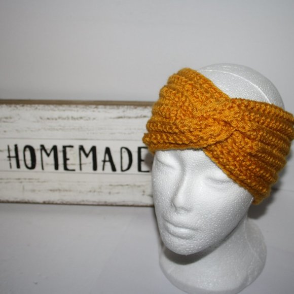 🍂🧶✨ Twisted Ear Warmer Headband · Burnt Yellow · Handmade & Boutique - Picture 4 of 4